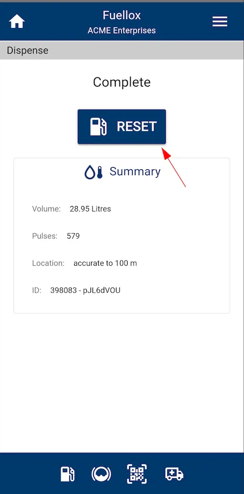Fuellox Mobile Dispense Reset
