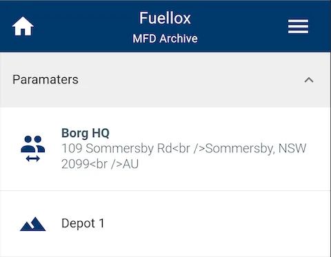 Fuellox mobile client-site example selected