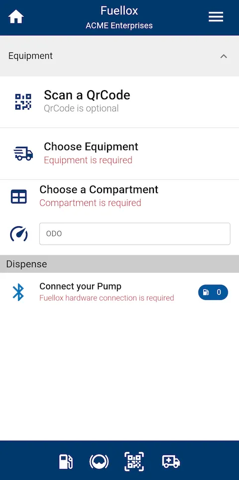 Fuellox mobile dispense screen