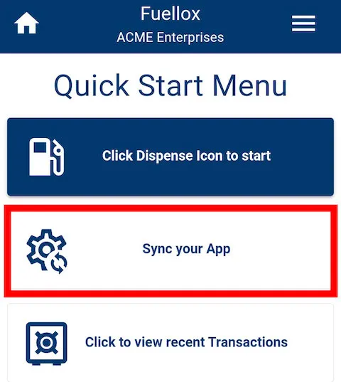 Fuellox Mobile Home Sync Button